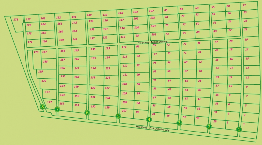 Weg 1 – 8 ; Parzellen 1 – 178